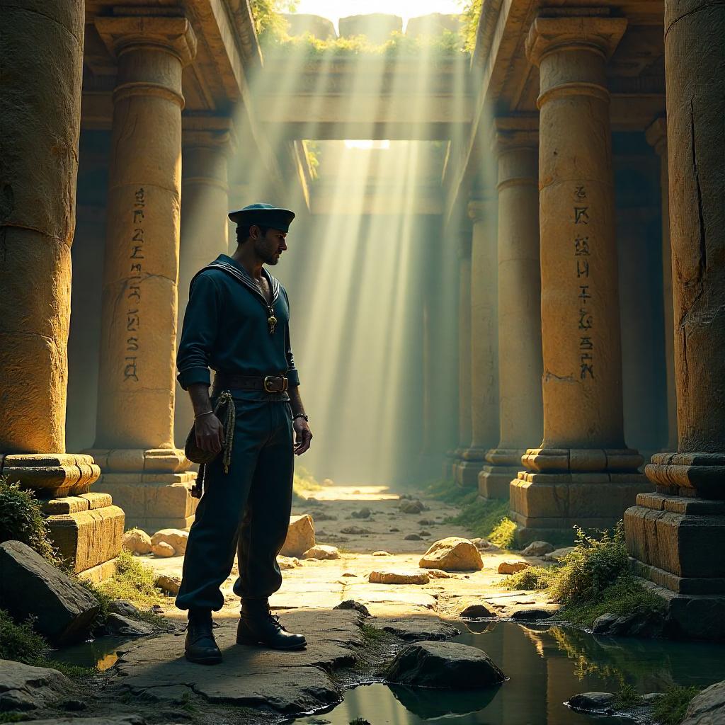 Sailor in Ancient Temple Ruins - A 3D Render