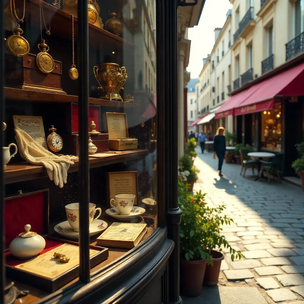 Window into a Parisian Antique Shop of Vintage Treasures