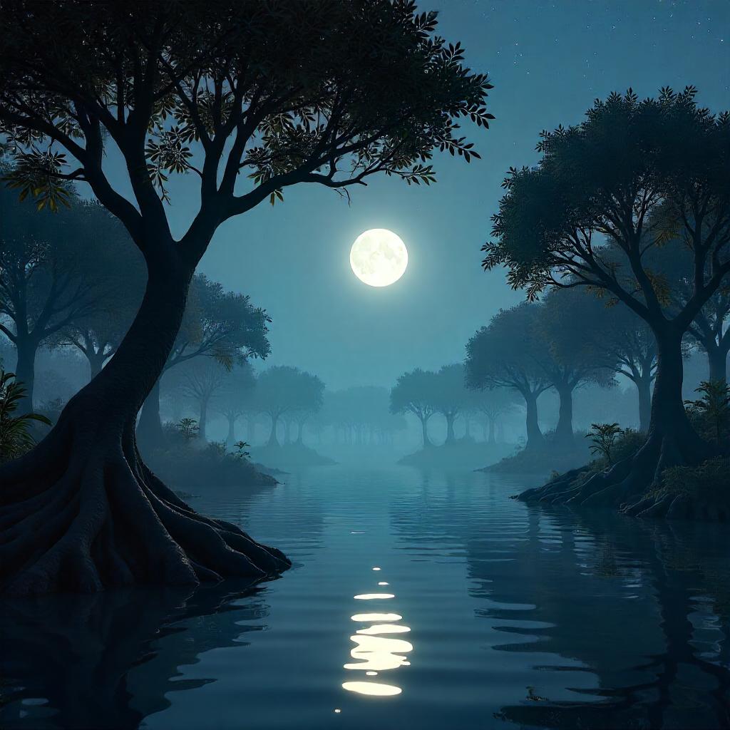 Moonlit 3D Mangrove Swamp Rendering