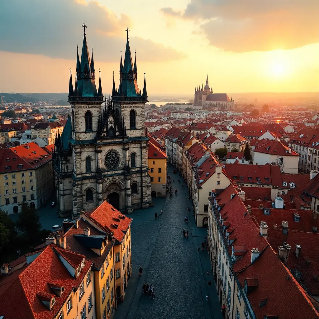 Aerial View: Our Lady before Týn, Prague Old Town
