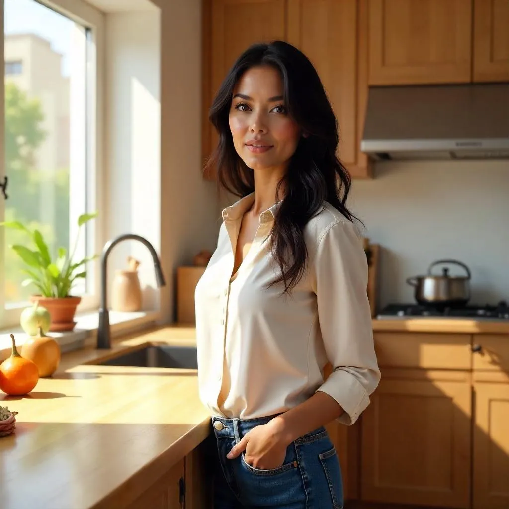 Latina Beauty in a Cozy Modern Kitchen