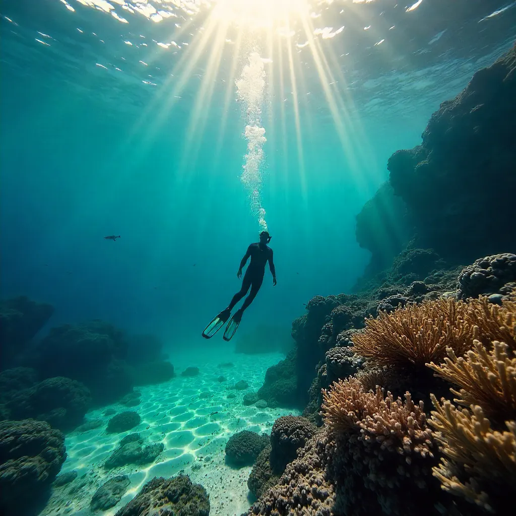 Freediver Exploring the Tranquil Deep Blue off Bodrum, Türkiye