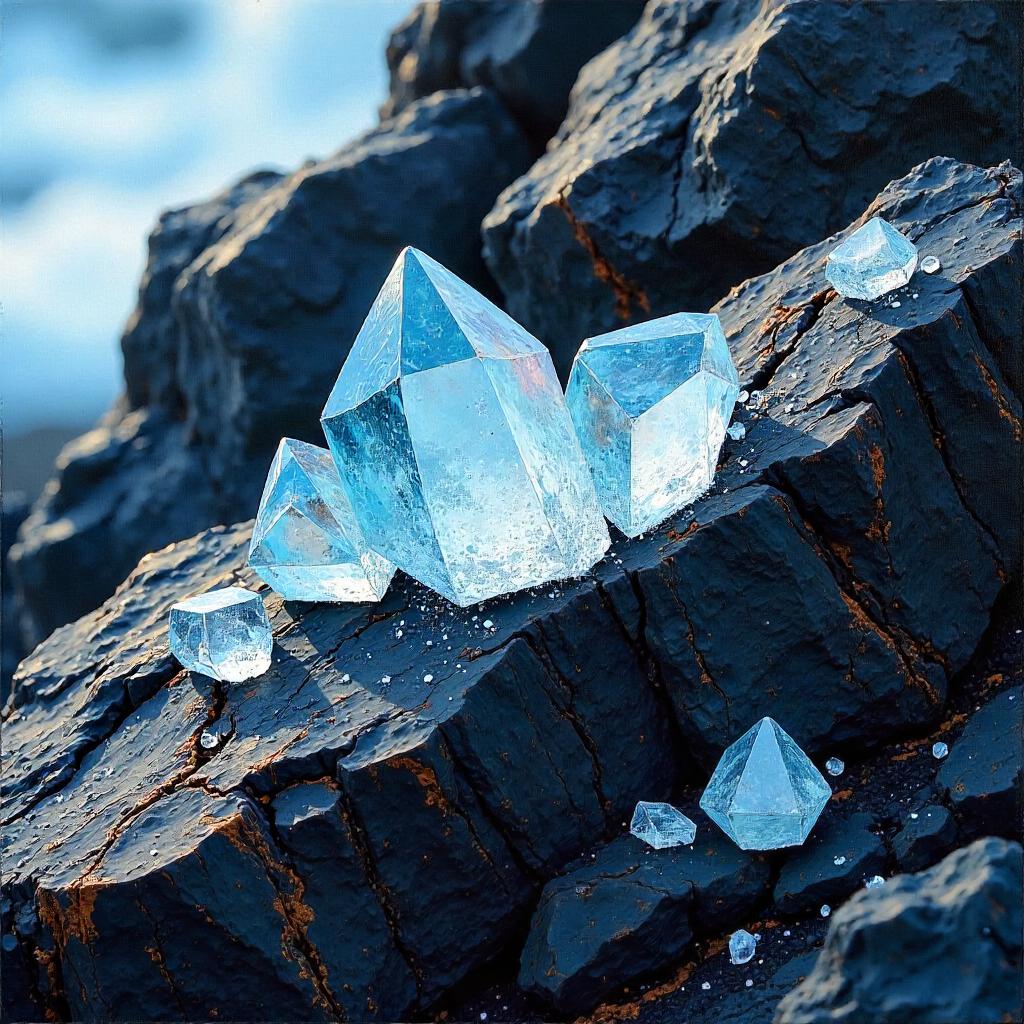 Ice Crystals on Volcanic Rock in Oil Painting