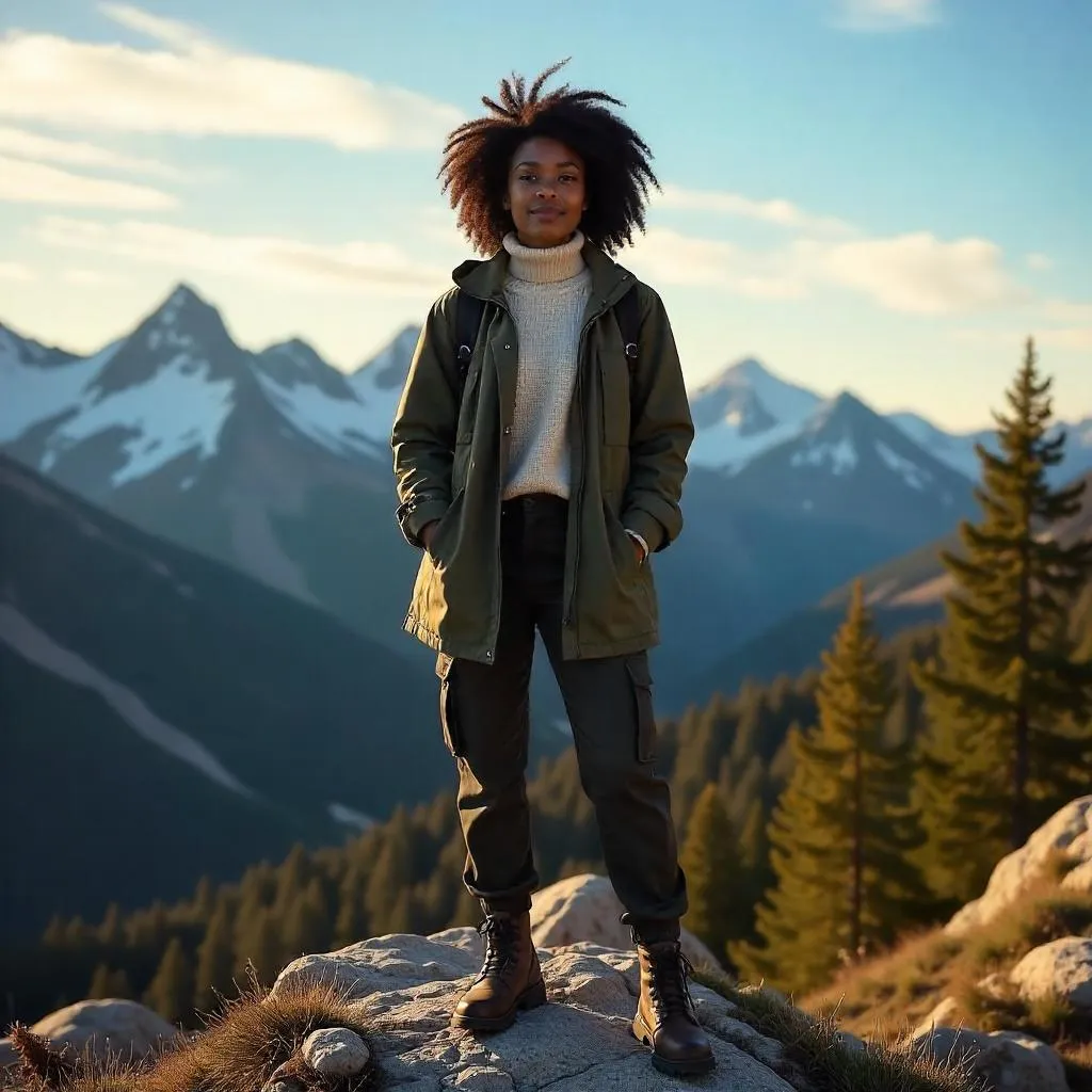 Photorealistic Portrait: Black Woman in the Mountains