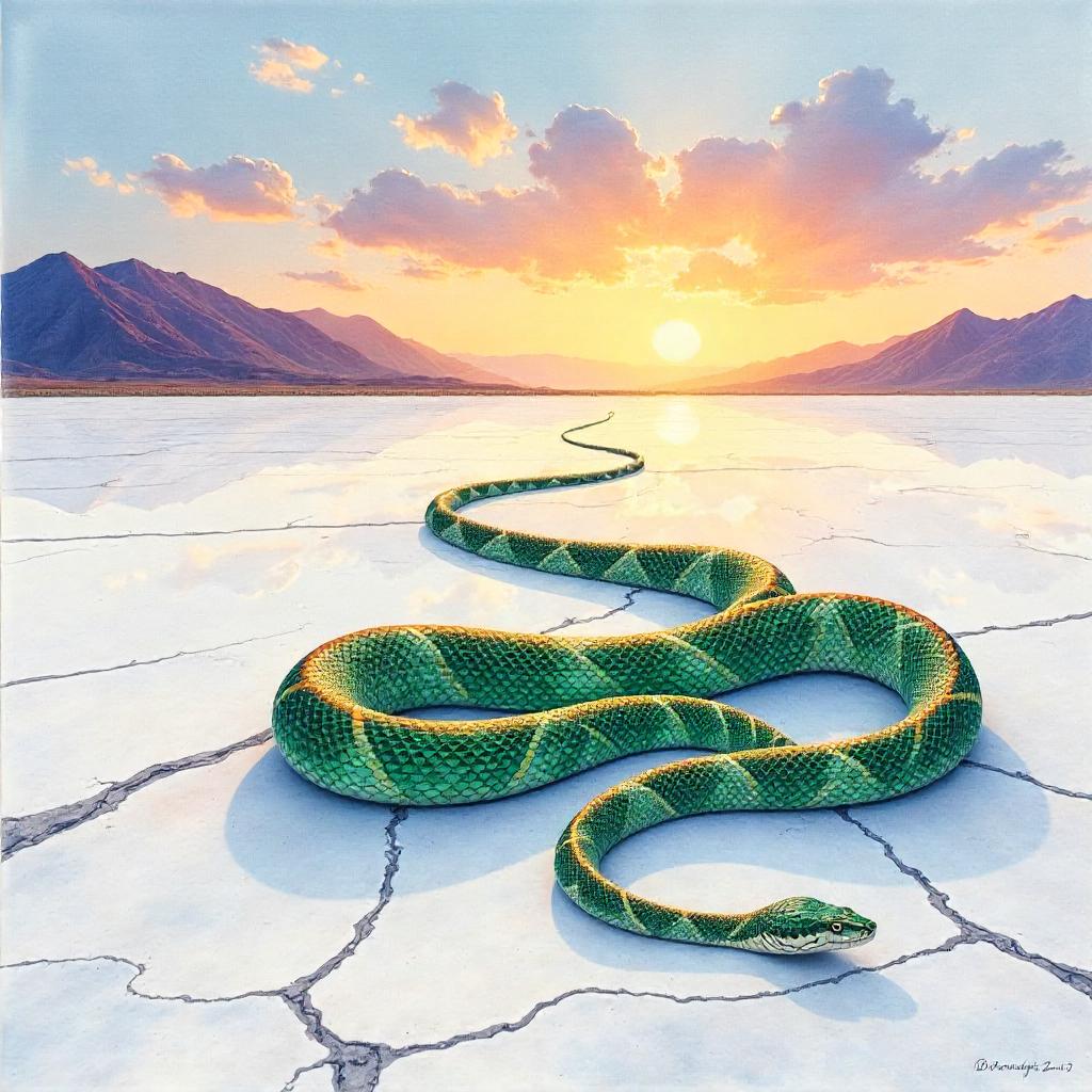 Snake on a Salt Flat: Watercolor Dreamscape