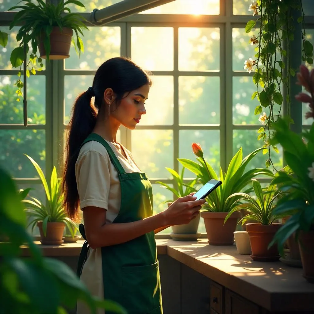 Greenhouse Reverie: Concept Art of a Young Indian Woman