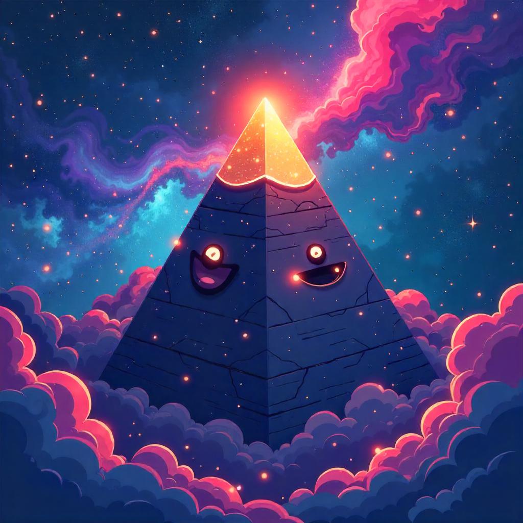 Cartoon Pyramid Floating in a Nebula