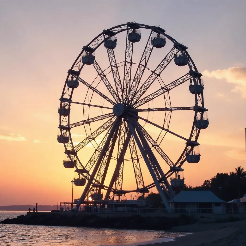 Ferris Wheel Silhouette Under a Serene Sunset Sky