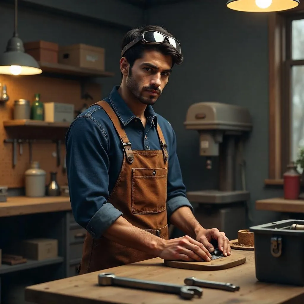 Young Latino Man in a Workshop - 3D Render