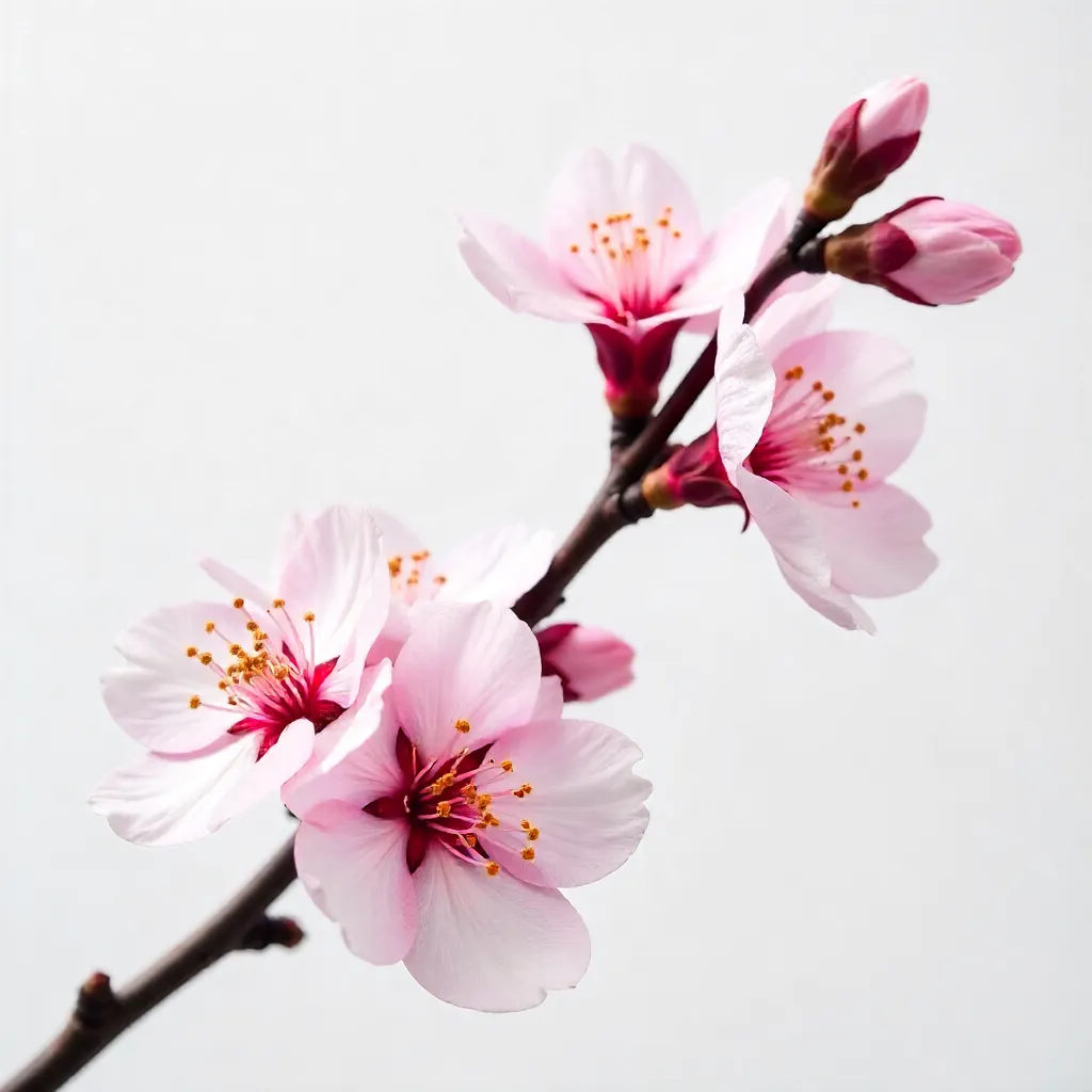 Tranquil Pink Cherry Blossom on White Background