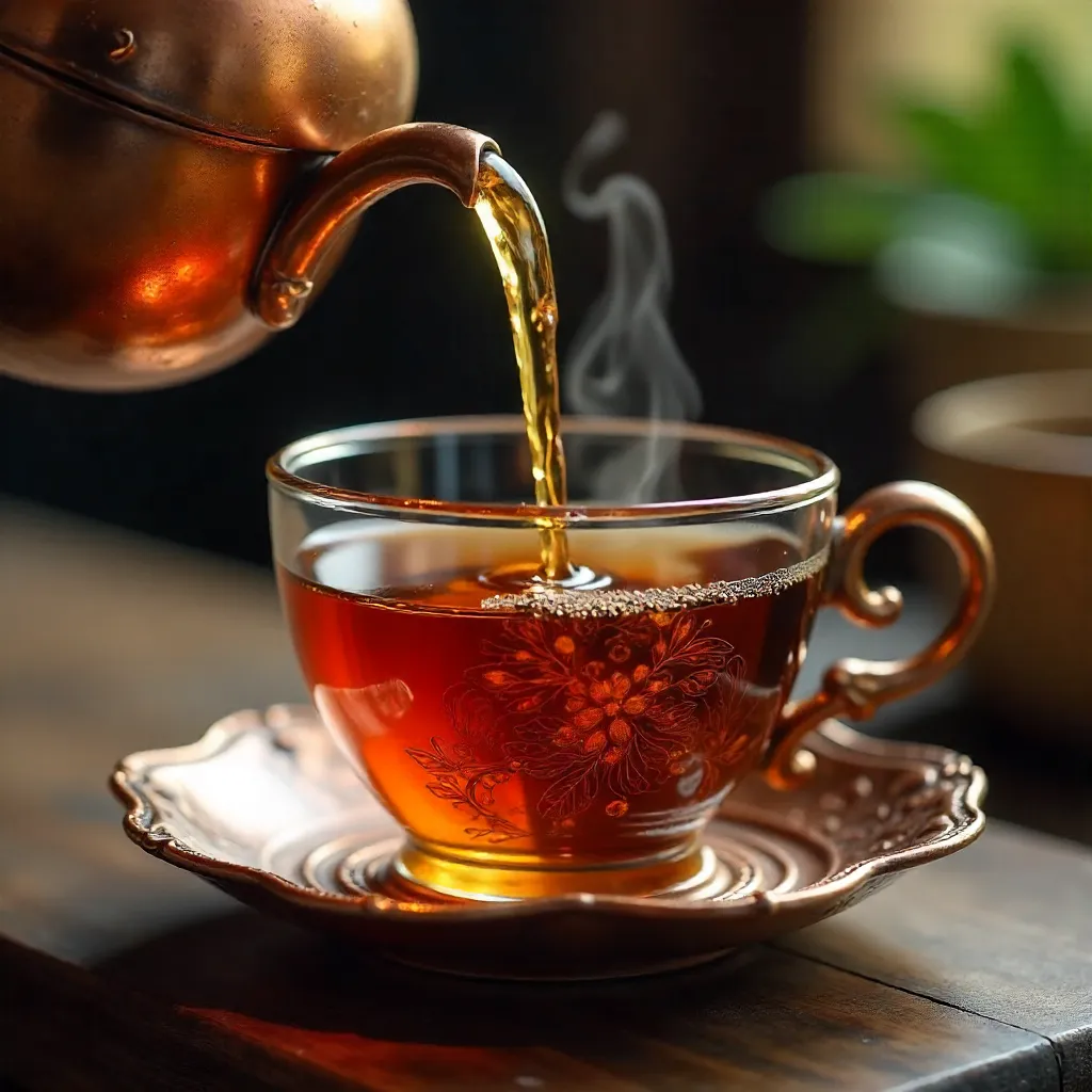 Amber Tea Pour in Copper Filigree Holder