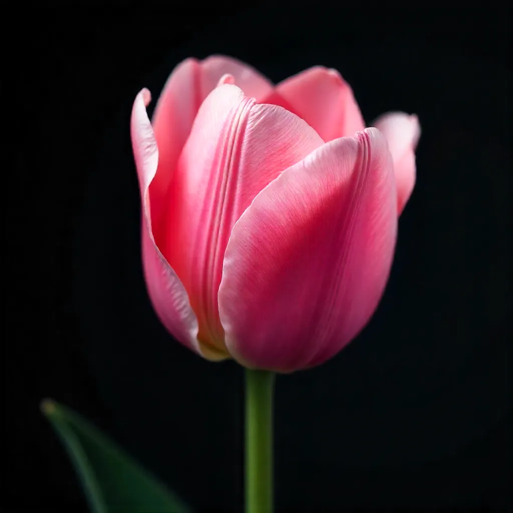 Minimal Pink Tulip on a Dark Backdrop