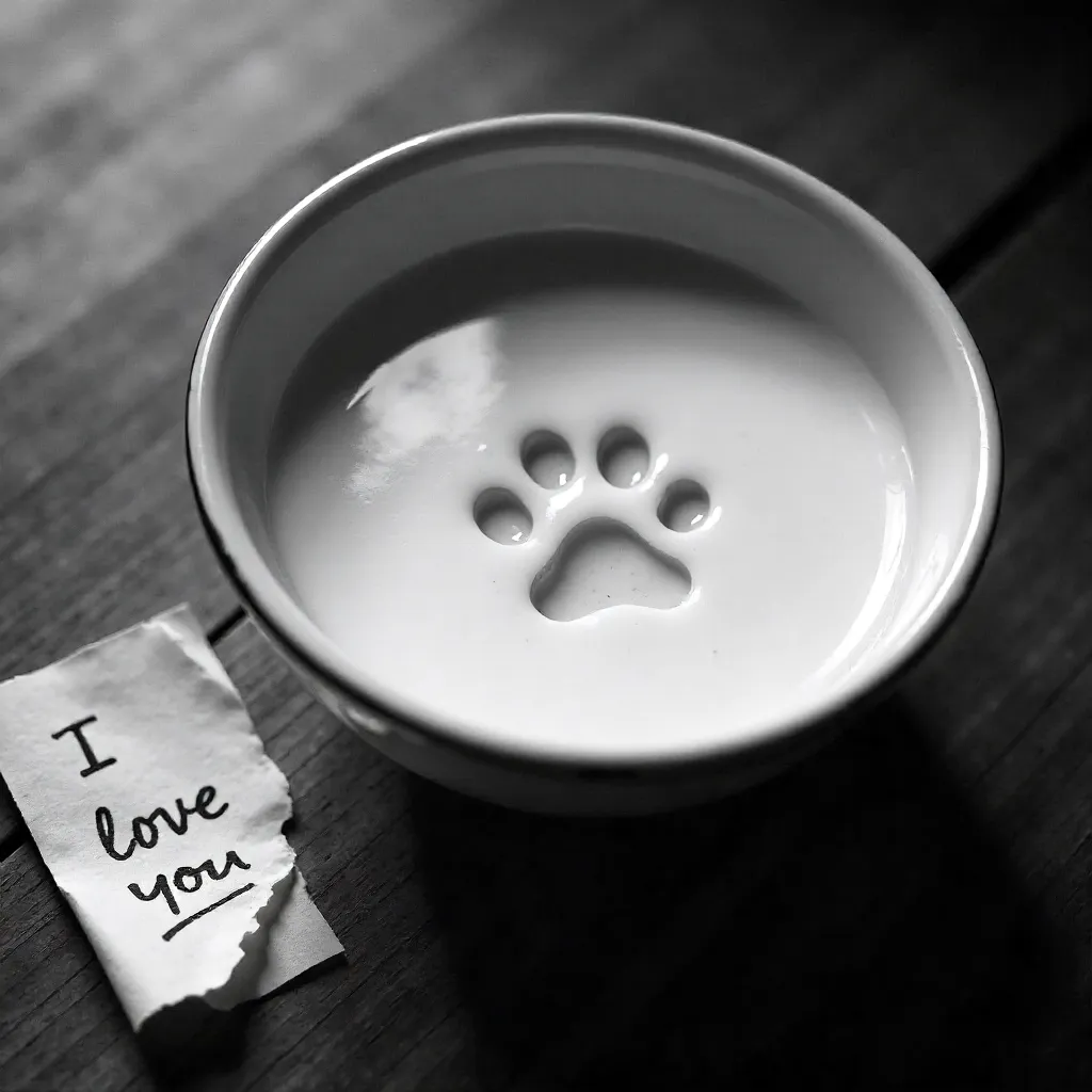 Monochrome Paw Print in Milk with Handwritten I Love You