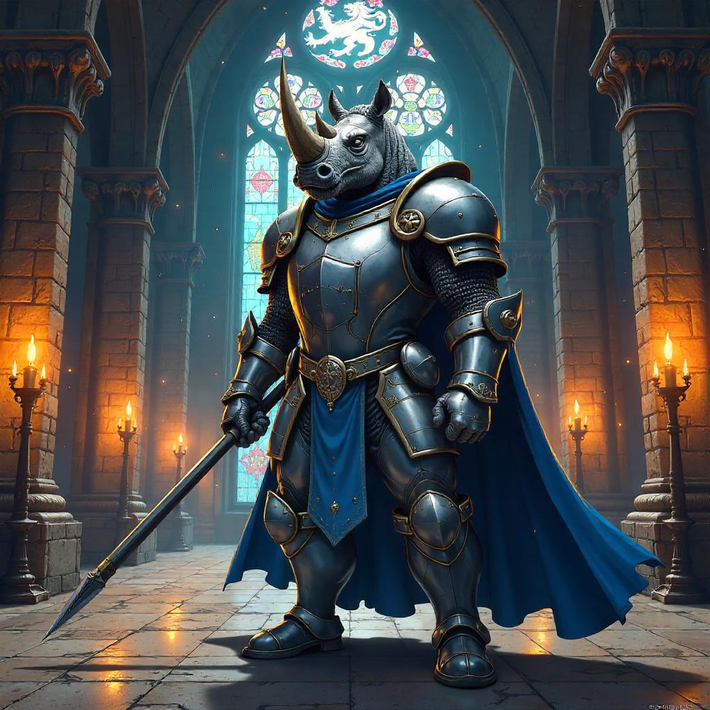 Rhino Knight in a Medieval Castle - Anime Style