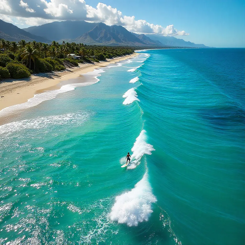 Aerial Surfer Over Hawaii's Vibrant Turquoise Waters