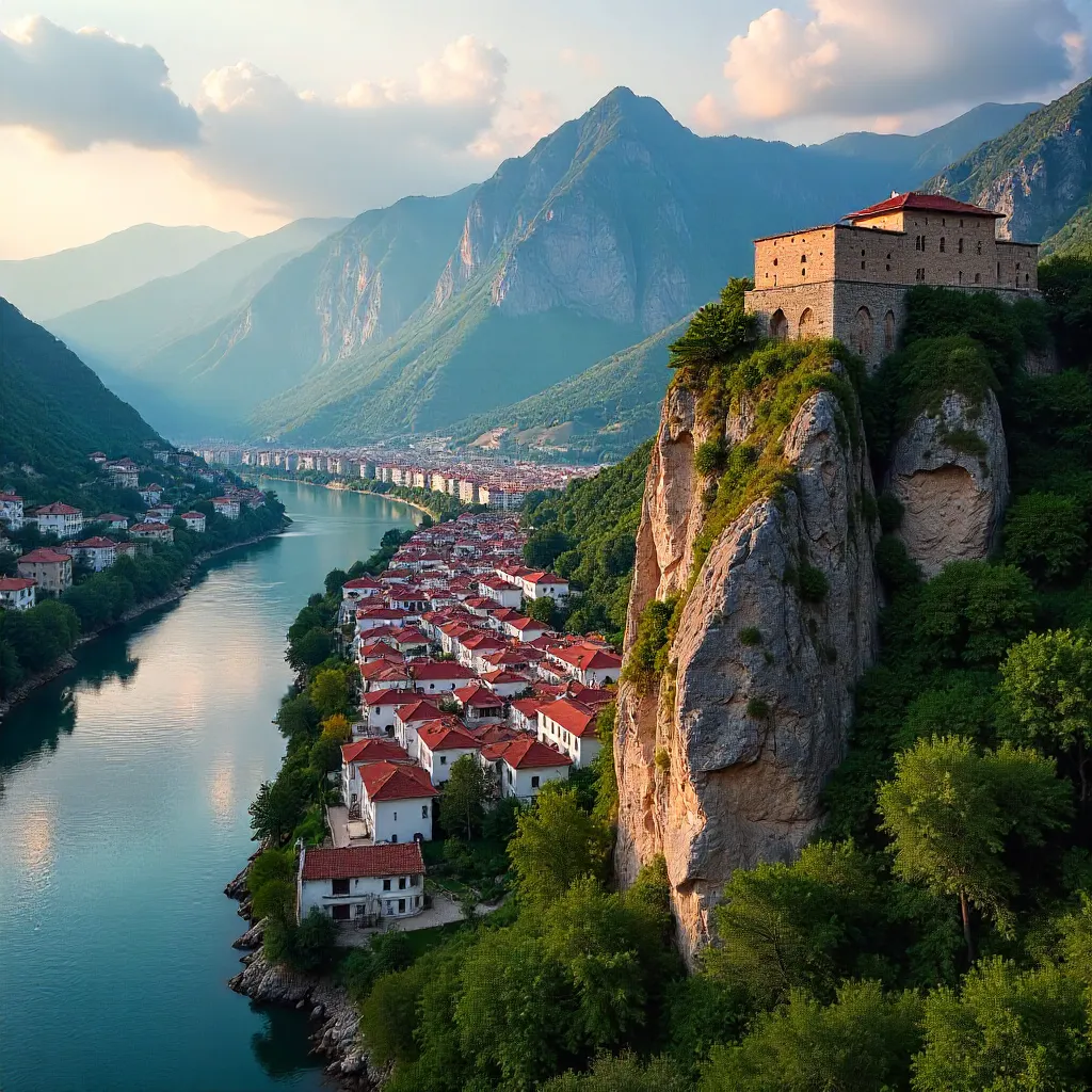 Amasya Cliffs and the City Below at Dawn