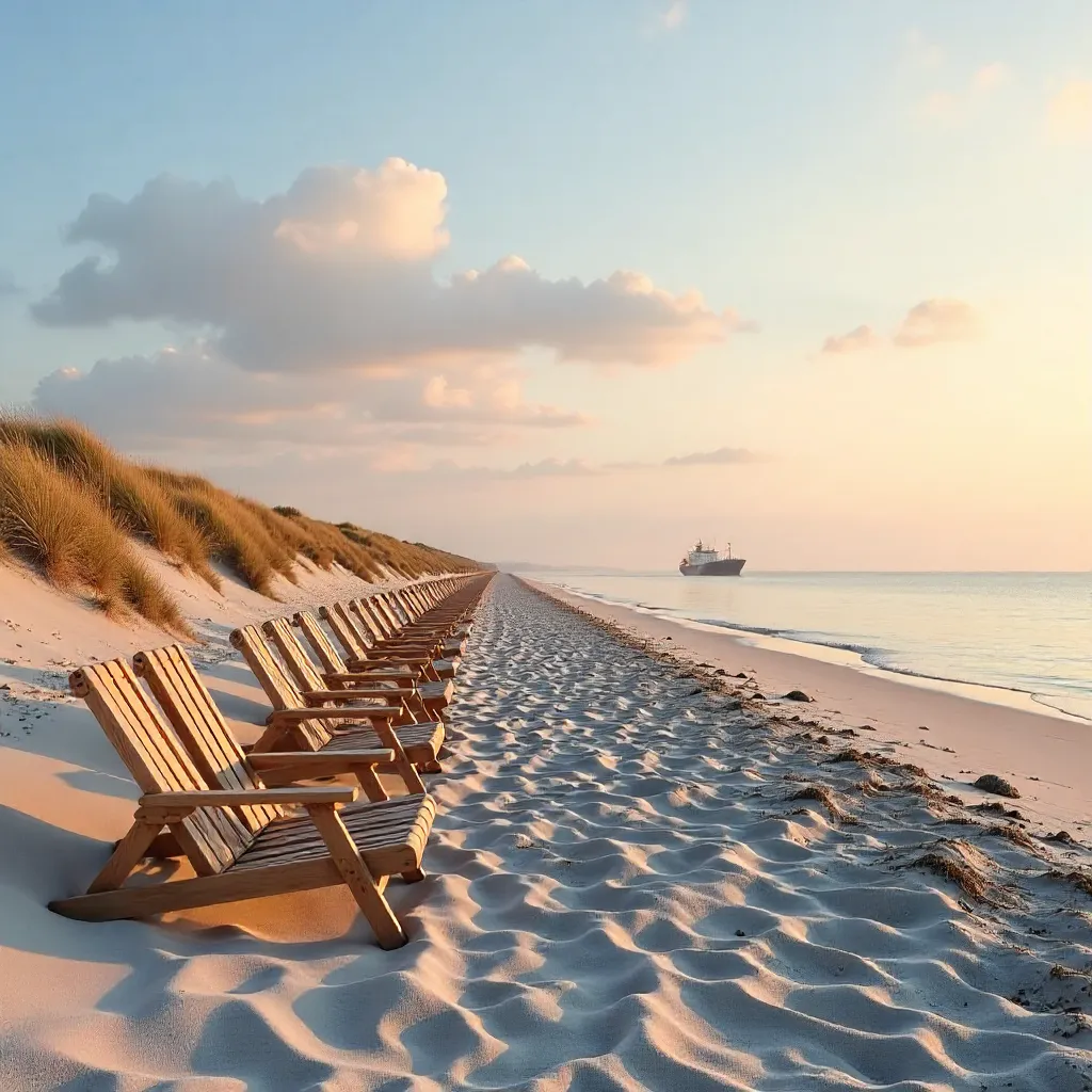 Tranquil Cuxhaven Beach with Distant Ship