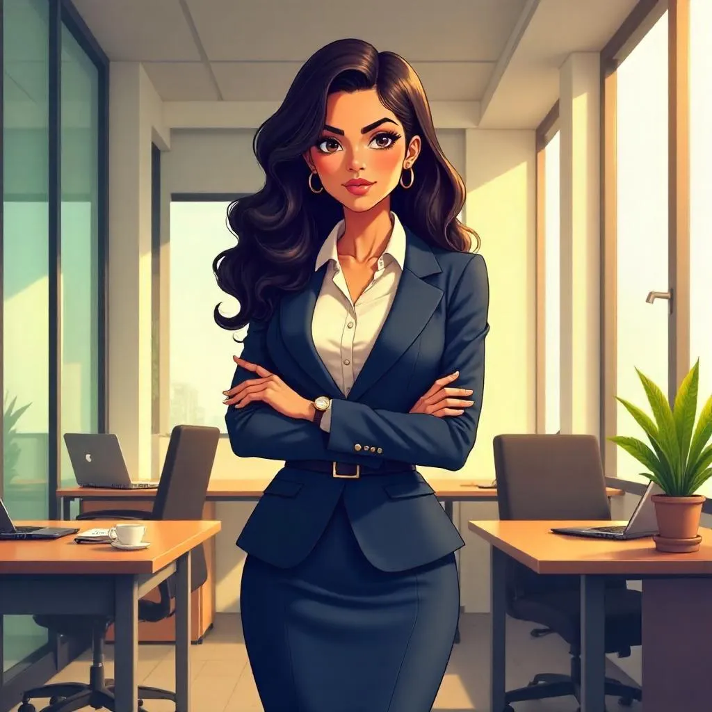 Confident Latina in the Office — Anime Style