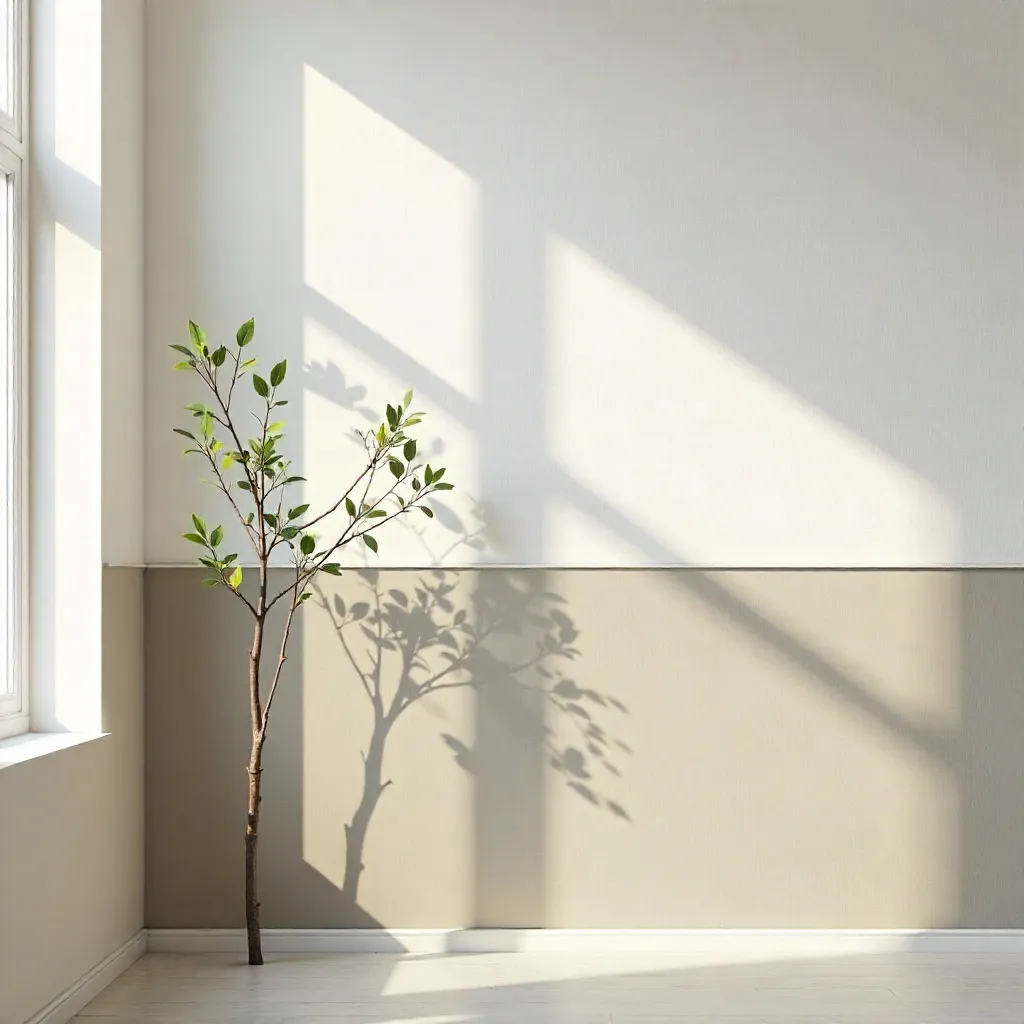 Subtle Tree Shadows on a Two-Tone Minimal Wall