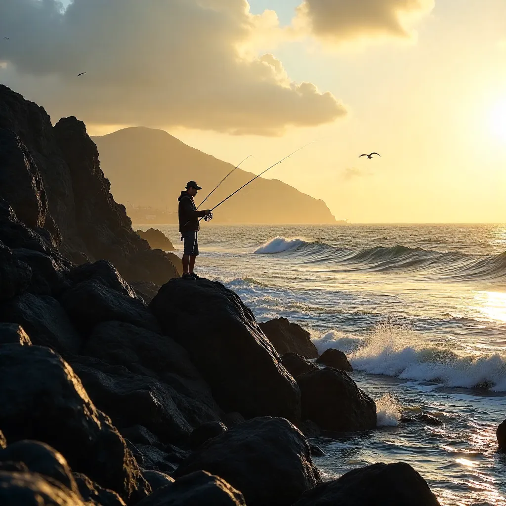 Solitary Angler on Florianópolis Rocky Coast