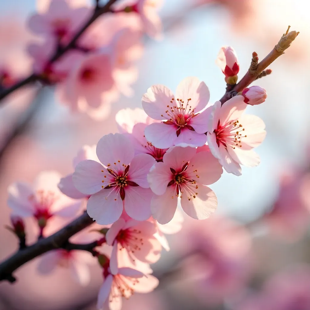Blooming Cherry Blossoms on Spring Branches