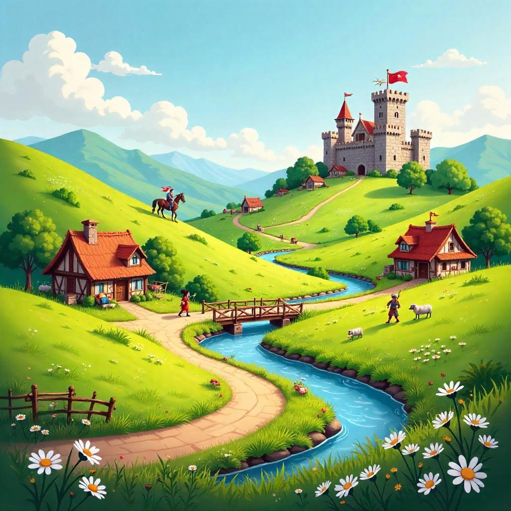 Whimsical Medieval Valley in Cartoon Style