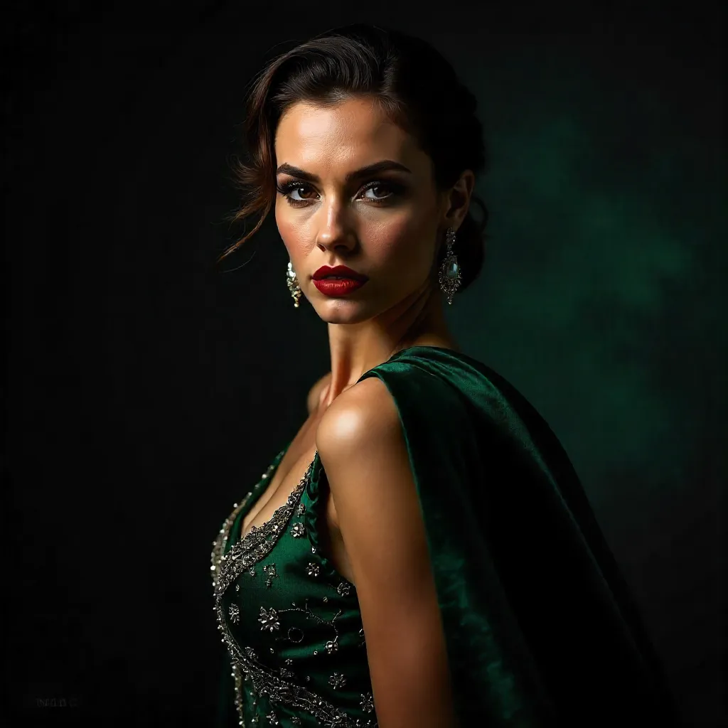 Striking Luxury Fashion Portrait with Dramatic Lighting