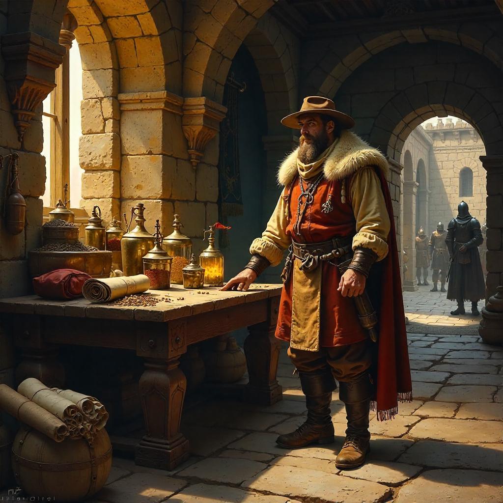 Merchant in the Castle: An Oil Painting Scene