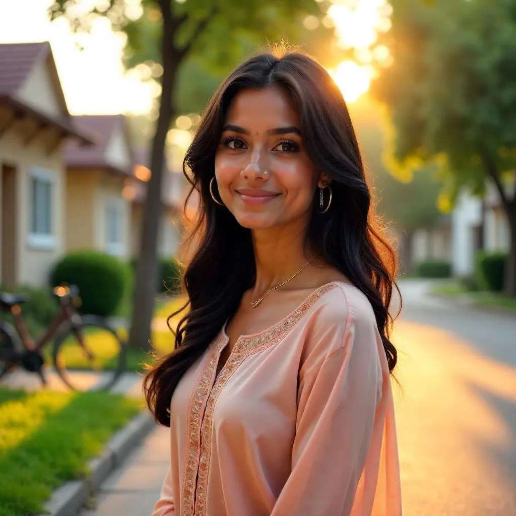 Golden Hour Suburban Portrait of an Indian Woman