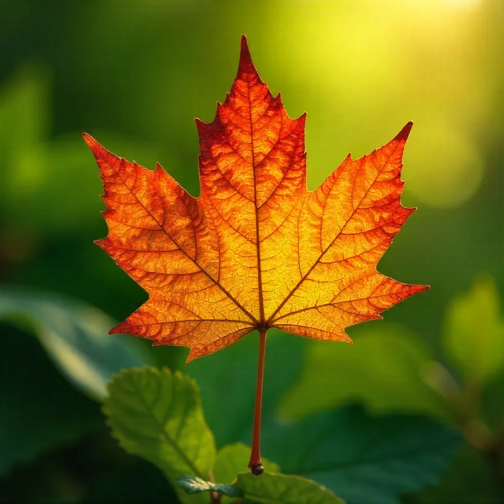 Striking Orange Leaf Among Verdant Green Leaves
