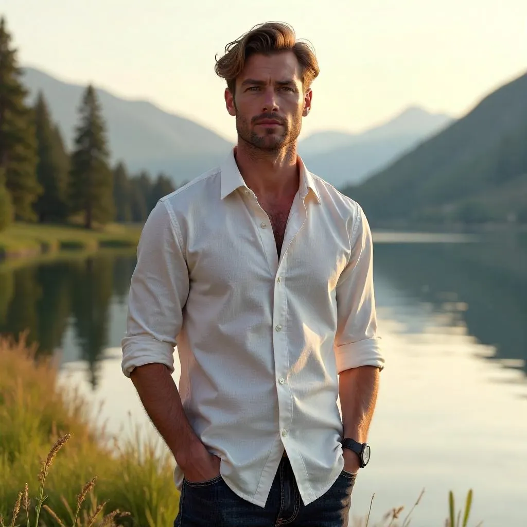 Handsome White Man by a Lake - 3D Render