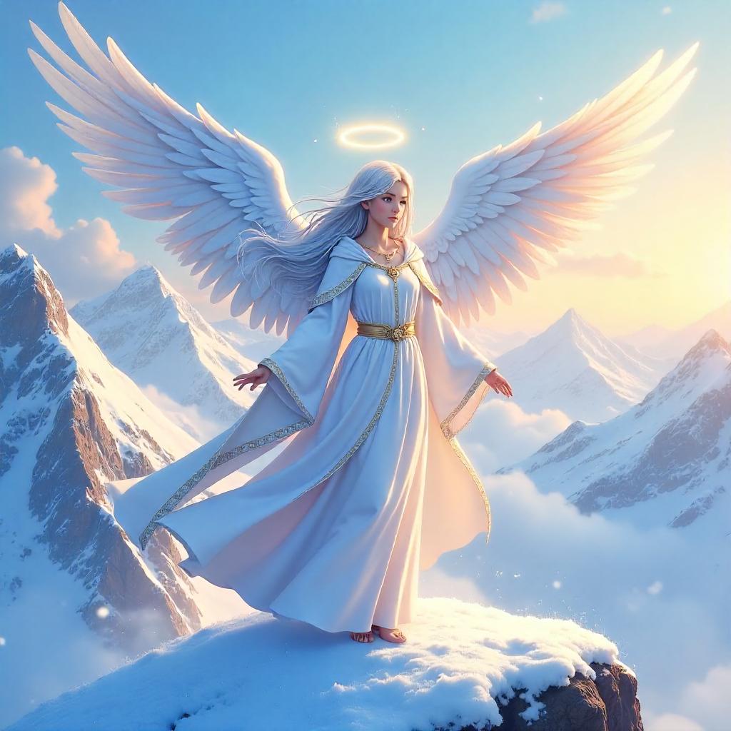 Anime Angel on a Snowy Summit