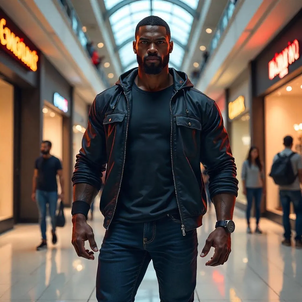 Powerful Black Man in a Modern Mall (Digital Art)