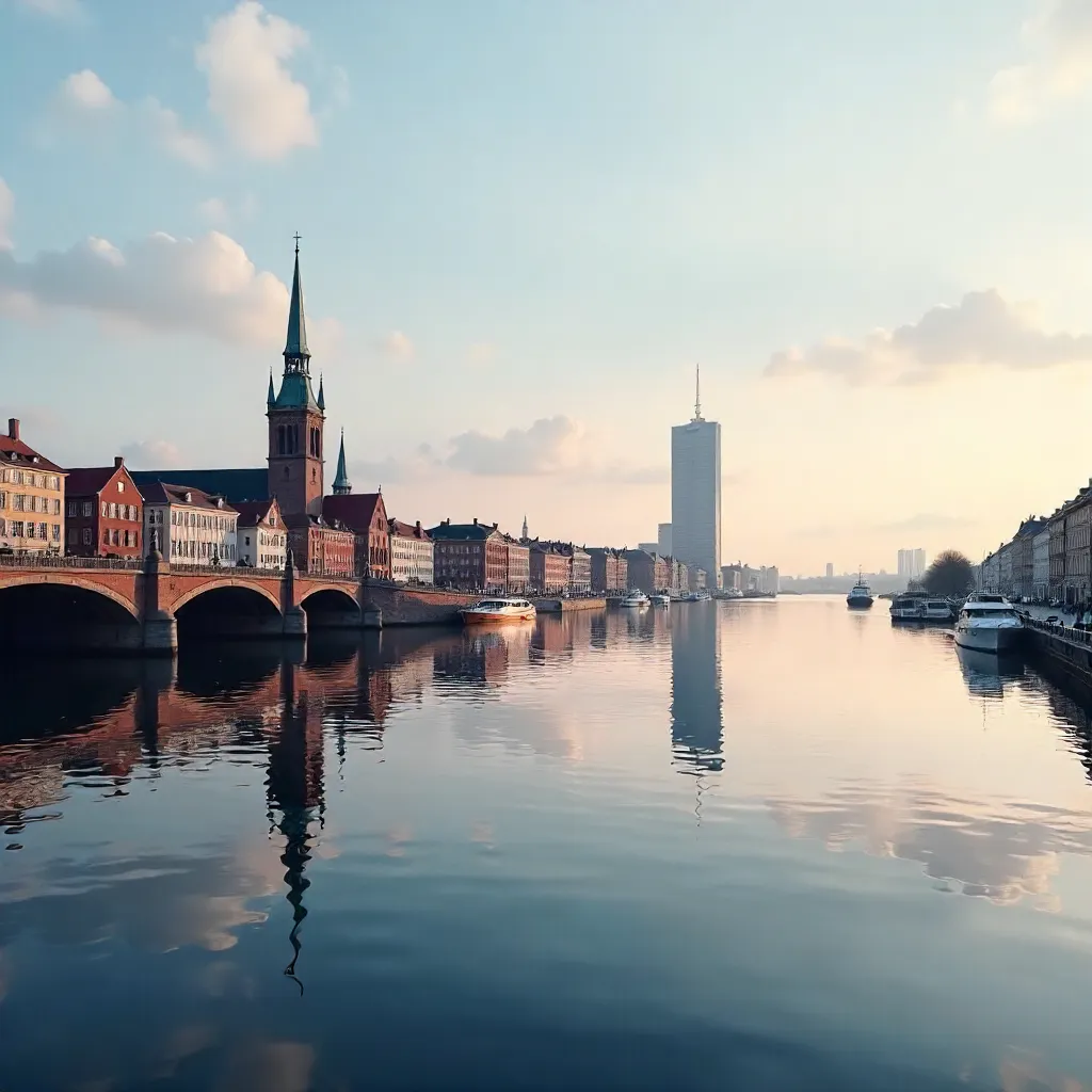 Calm Copenhagen Reflections: Skyline and Bridge