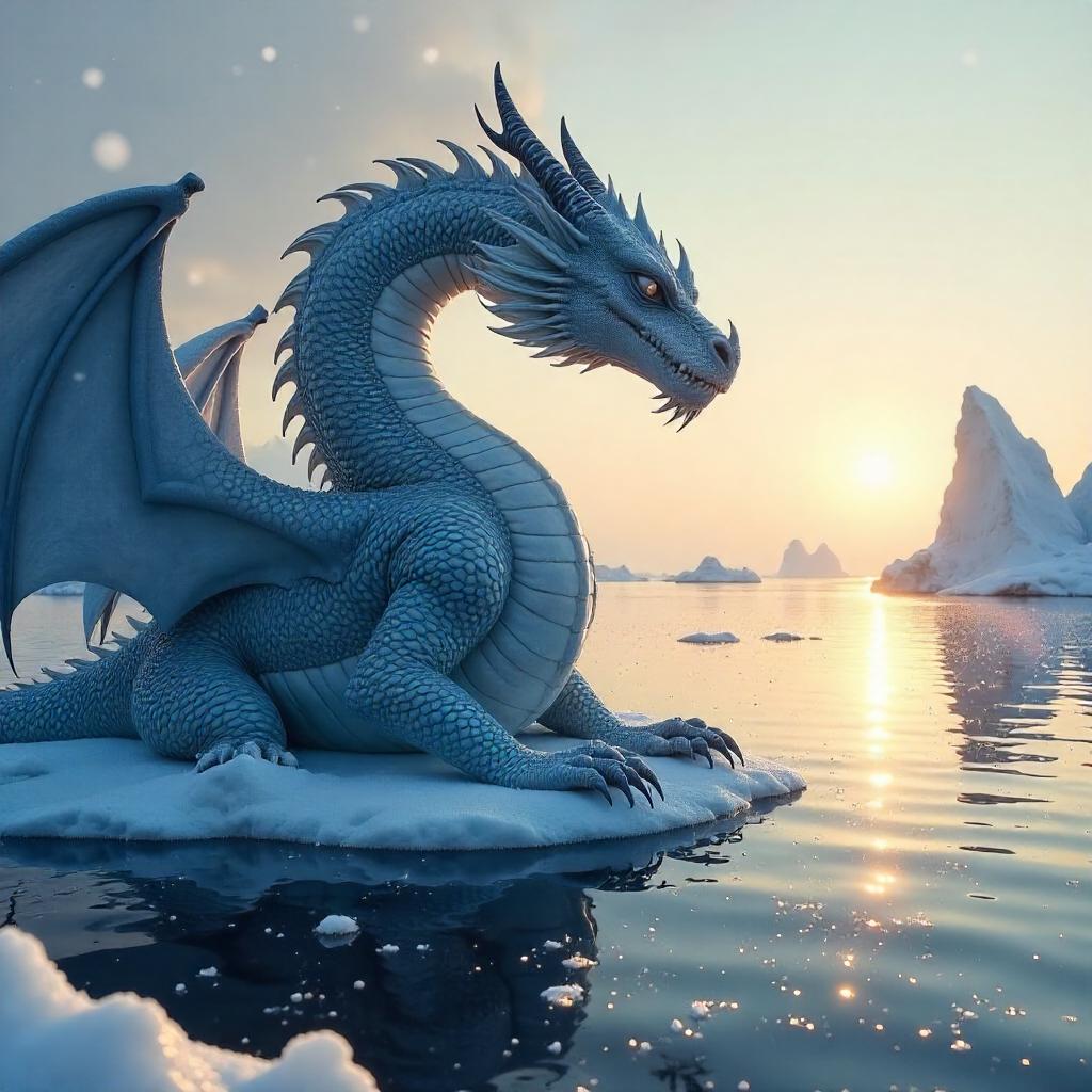 Photoreal Dragon Among Arctic Icebergs