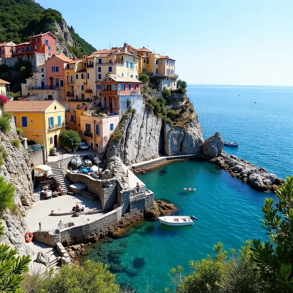 Stunning Corfu Coastal town under blue sky