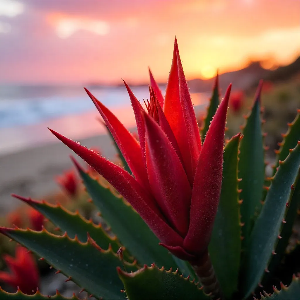 Red Aloe Sunset Bloom at Pismo Beach