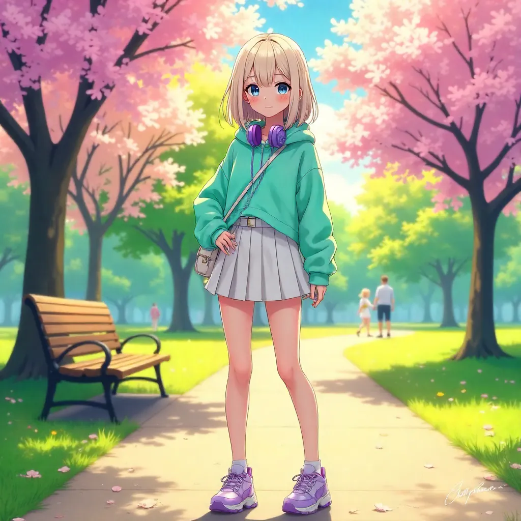 Stylish White Girl in a Park - Anime Style