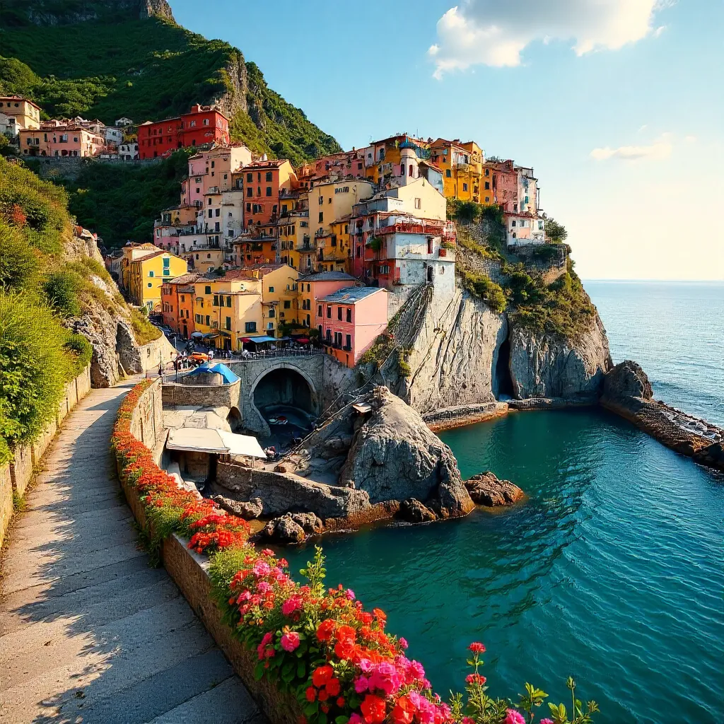 Vibrant Cliffside Village of Amalfi Coast at Sunset