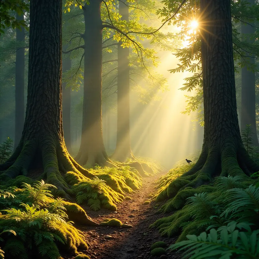 Golden Light Through a Serene Forest