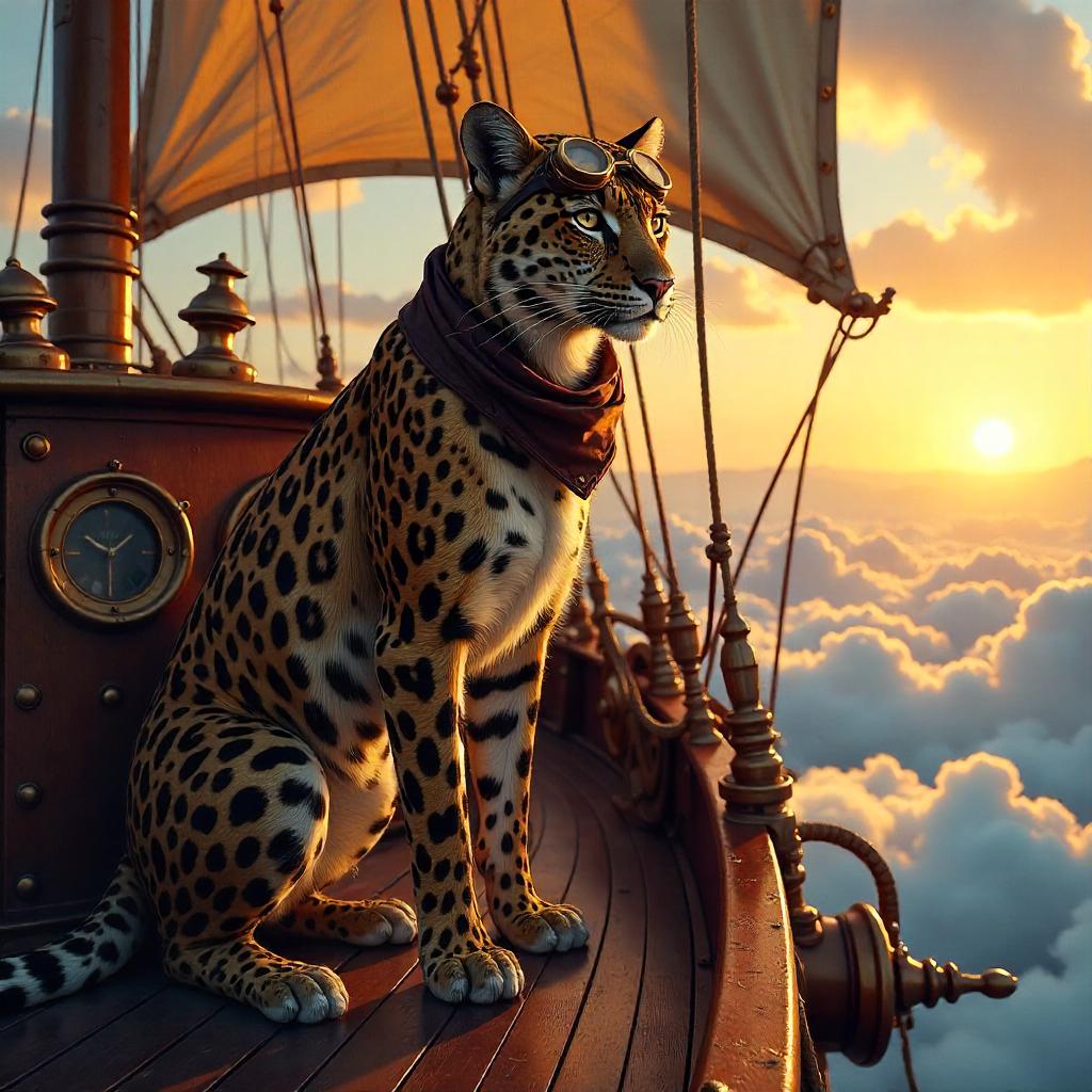 Leopard Pilot on a Steampunk Airship
