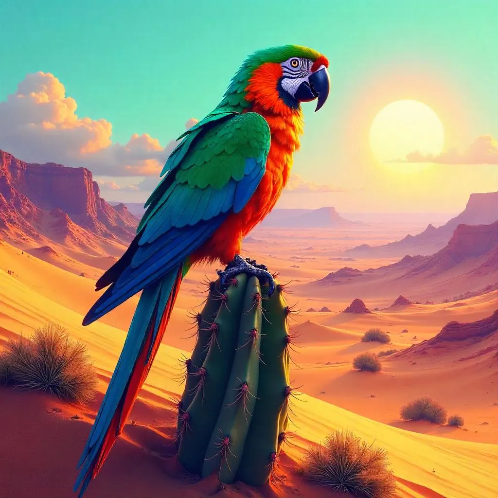 Neon Parrot in the Desert - Digital Art Scene