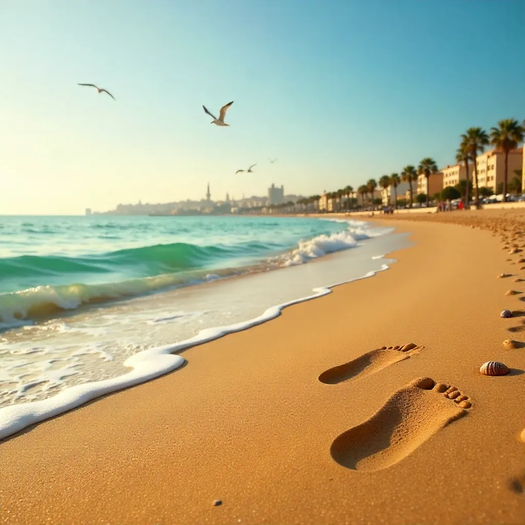 Casablanca Beach Footprints: Serene Moroccan Dawn