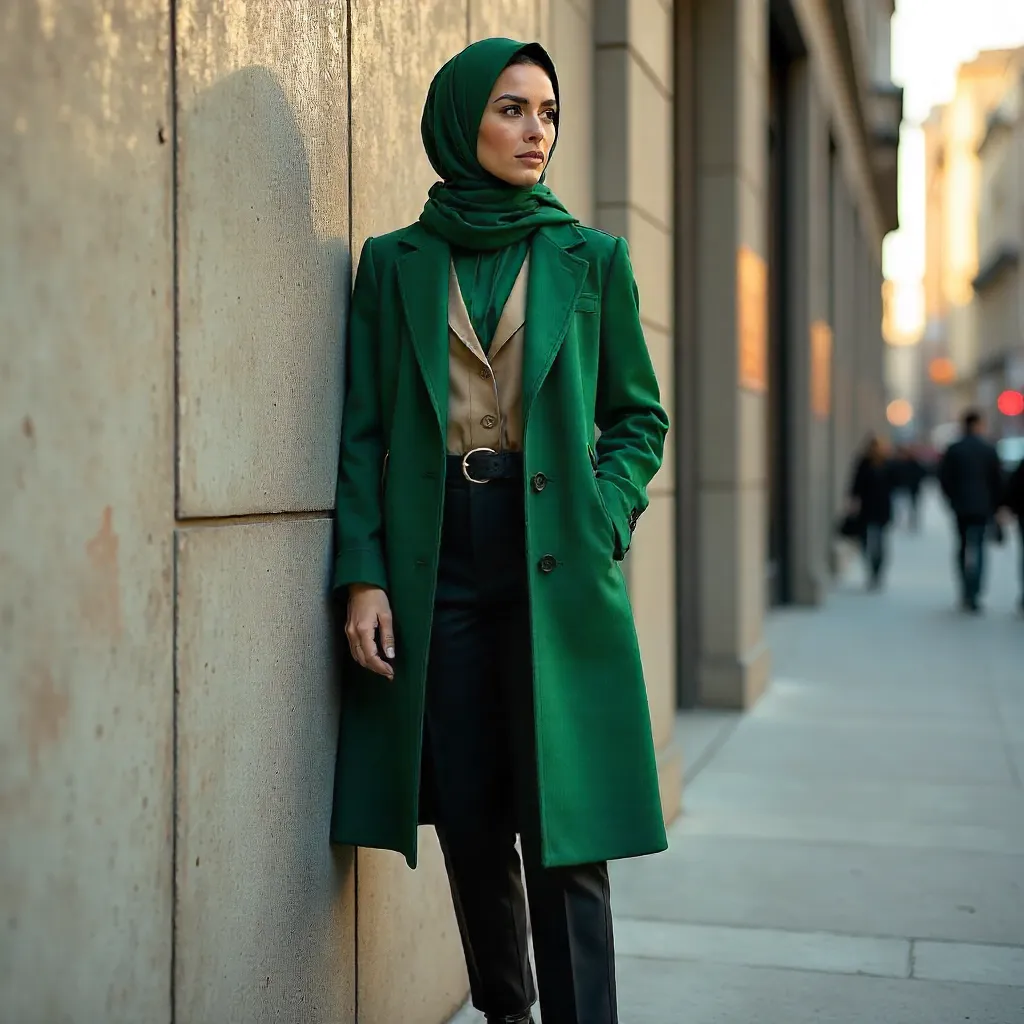 Urban Chic Hijab against a Textured Wall