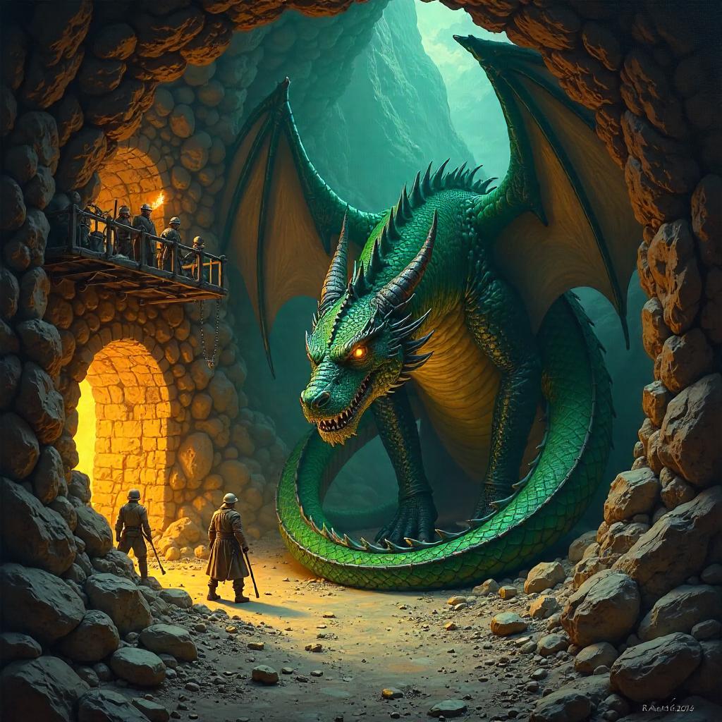 Dragon in the Dwarf Mine: An Oil Painting
