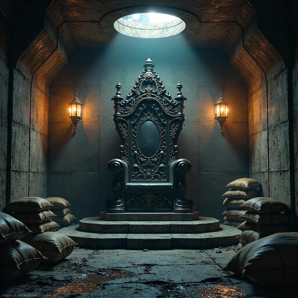 Throne of Echoes: A 3D Render in a Bomb Shelter