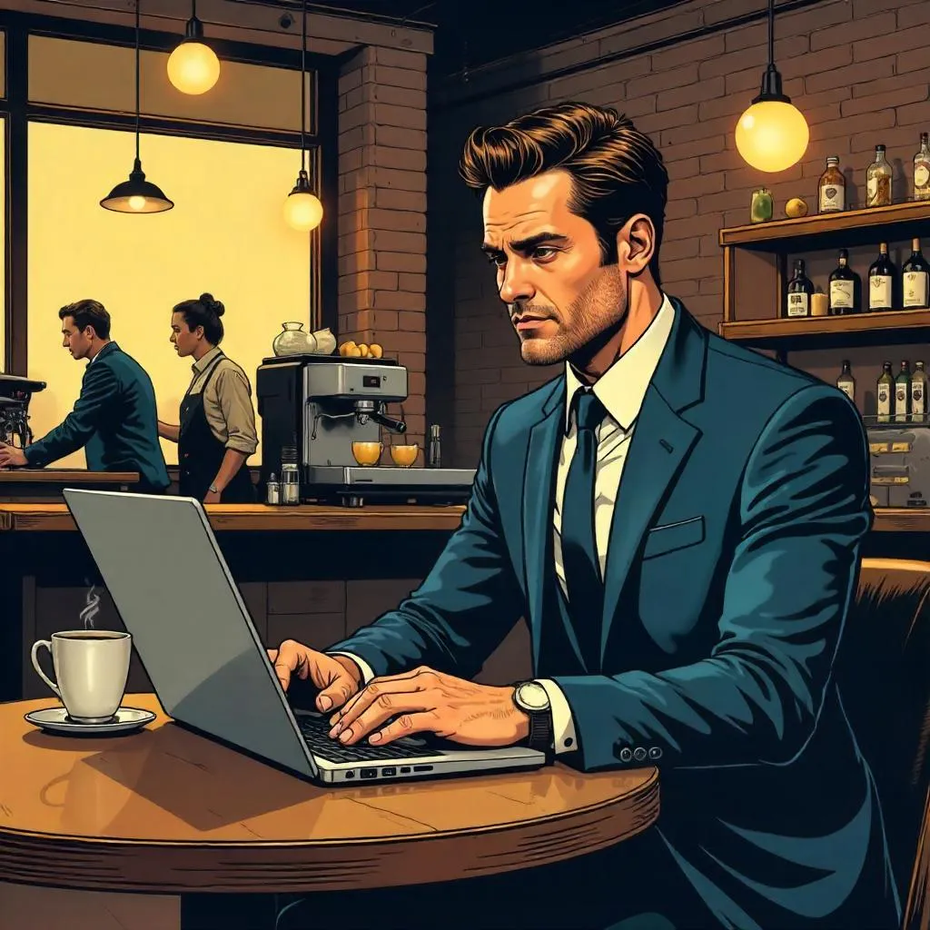 Comic-Style Professional in a Coffee Shop