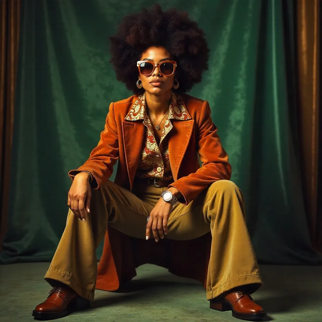 Vivid Afro Vintage Portrait in 1970s Style