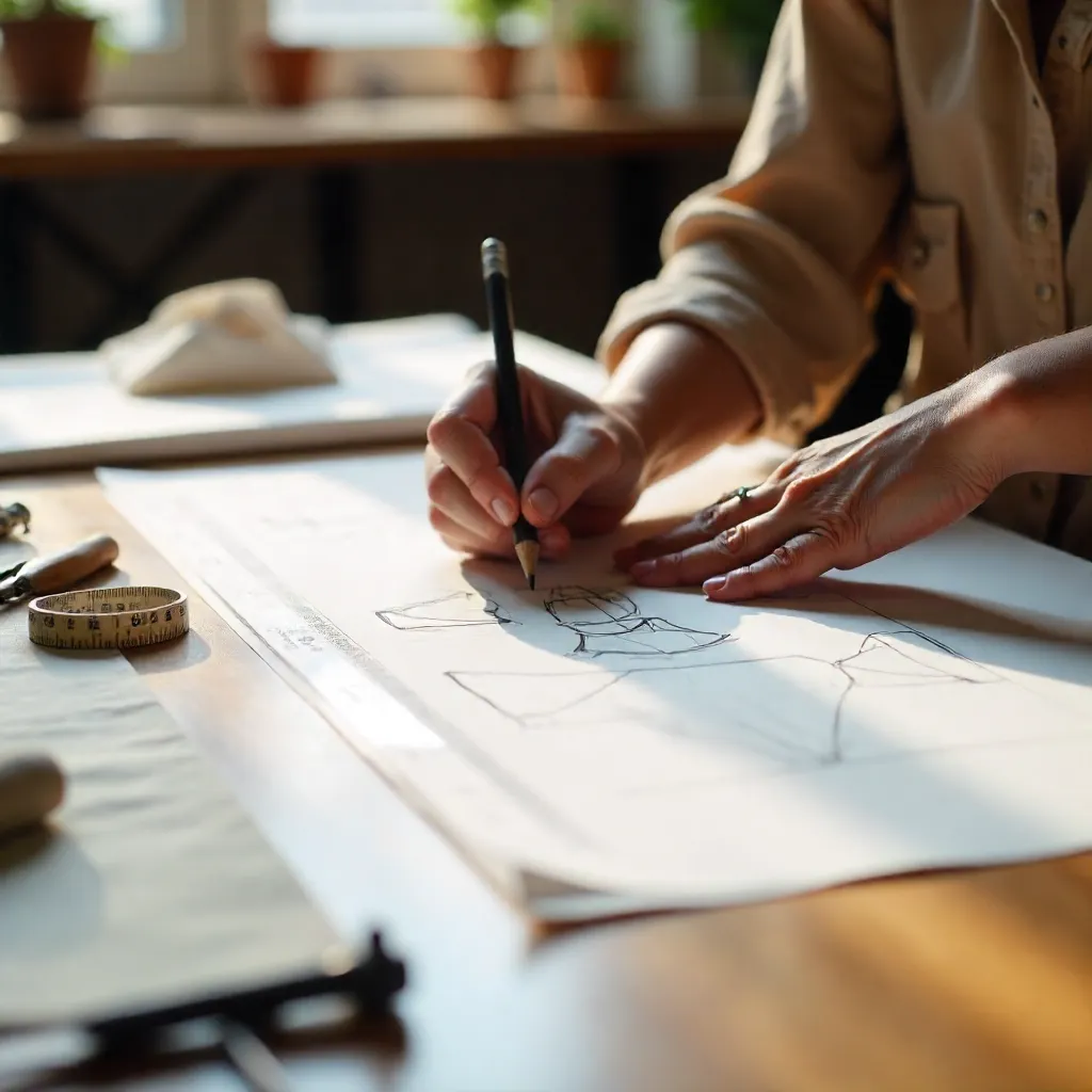 Close-Up: Woman Drafting Fashion Patterns