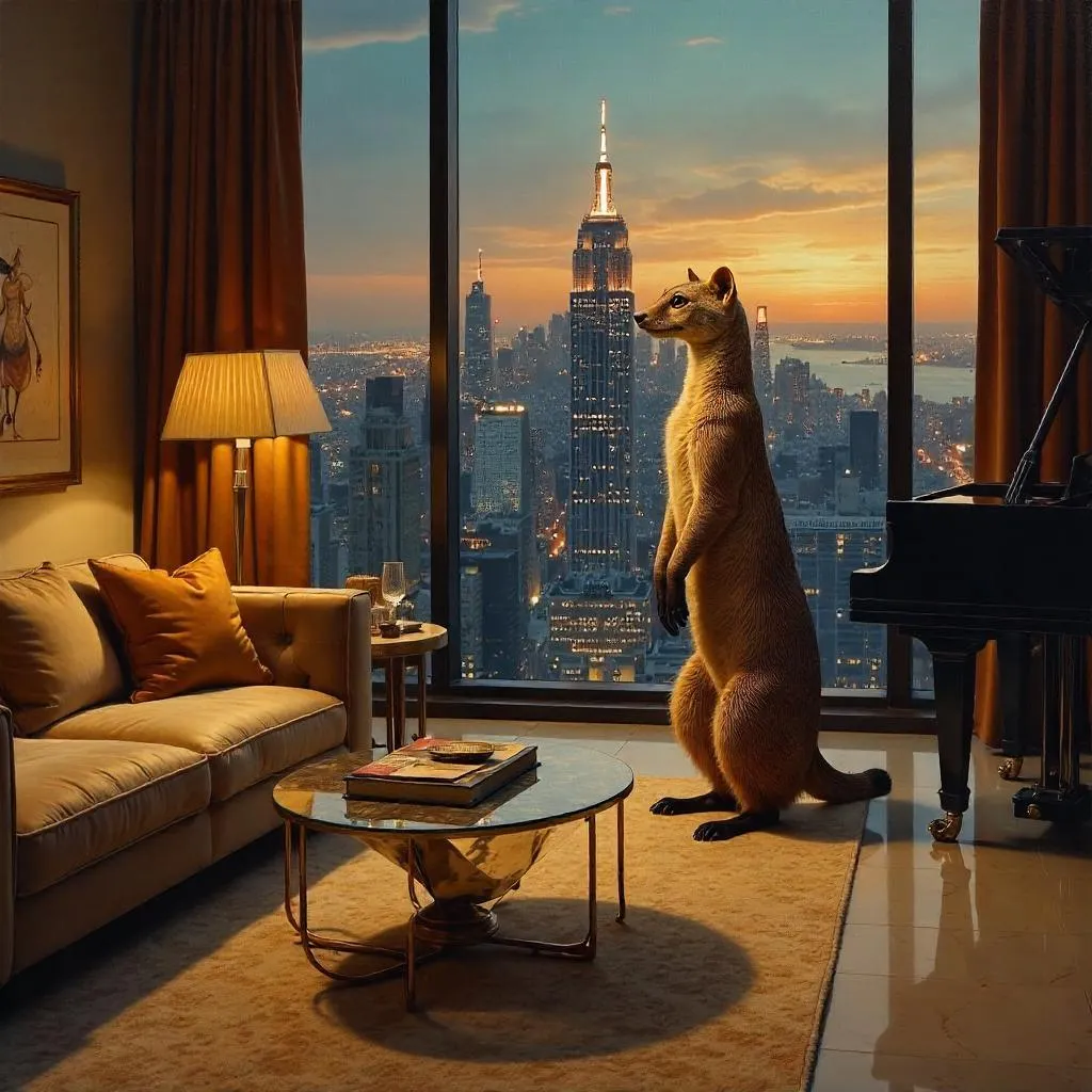 Mongoose in an Oil-Painted Penthouse at Dusk